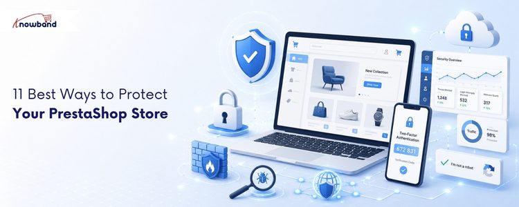 PrestaShop Security Module protecting an online store from login attacks, bots, malware, and other security threats.