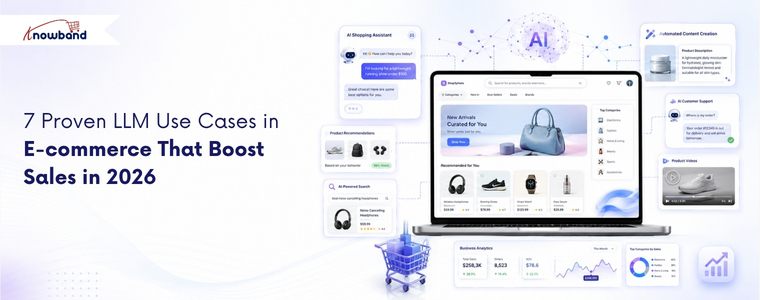AI-powered eCommerce illustrating seven practical LLM use cases for online stores