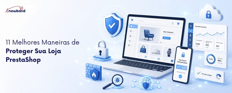 Módulo de Segurança para PrestaShop protegendo uma loja online contra ataques de login, bots, malware e outras ameaças de segurança.