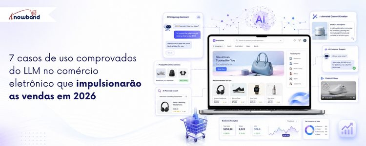 E-commerce impulsionado por IA ilustrando sete casos de uso práticos de LLM para lojas online