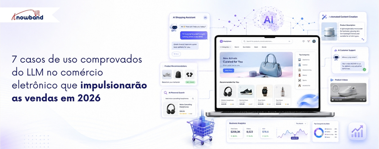 E-commerce impulsionado por IA ilustrando sete casos de uso práticos de LLM para lojas online