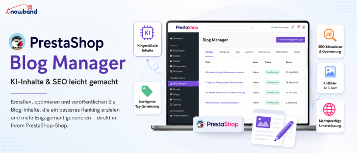 PrestaShop Blog Manager mit KI-Funktionen für Inhalte und SEO
